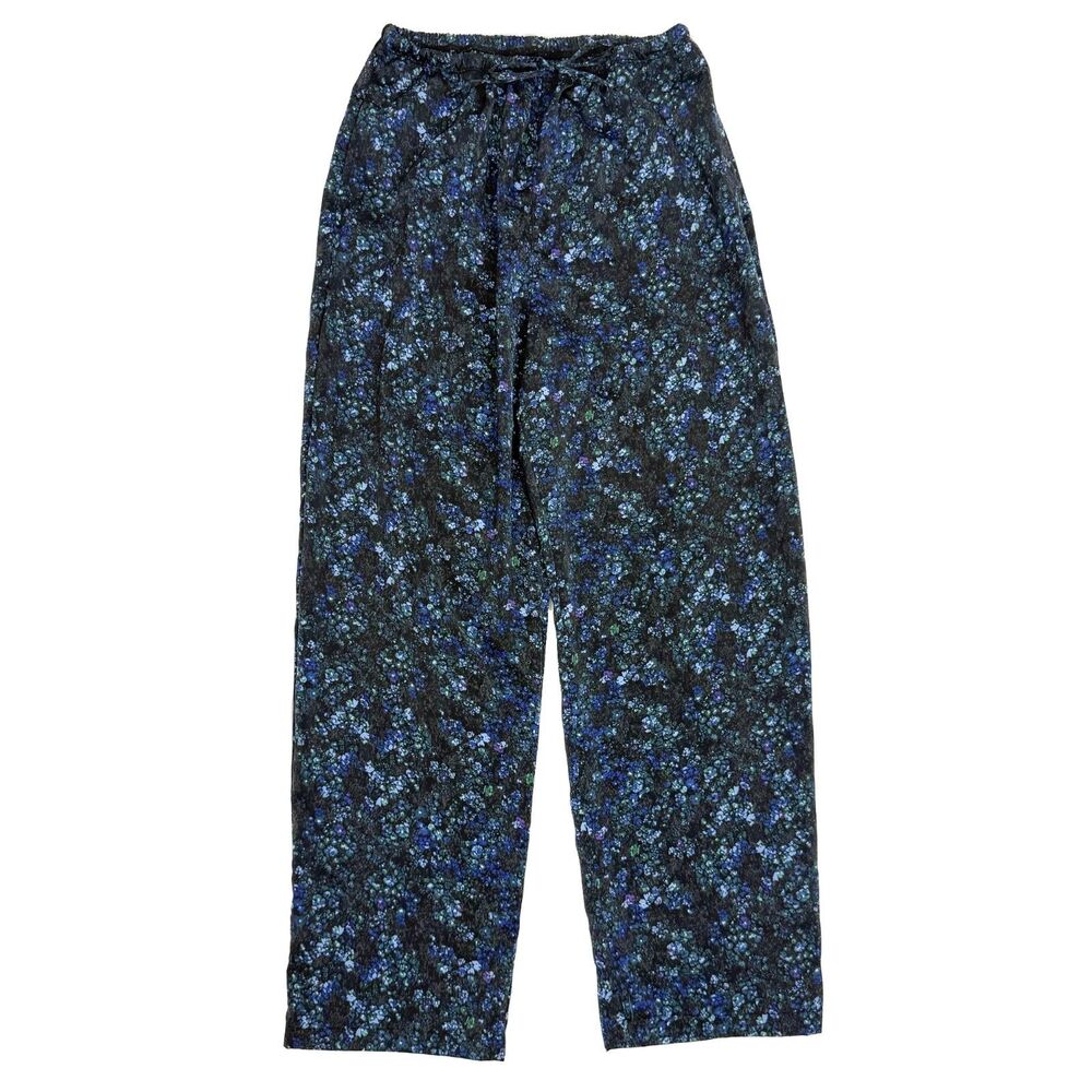 UNIQLO Satin Drape Straight Pants XS Black Floral Drawstring Lounge EUC B47